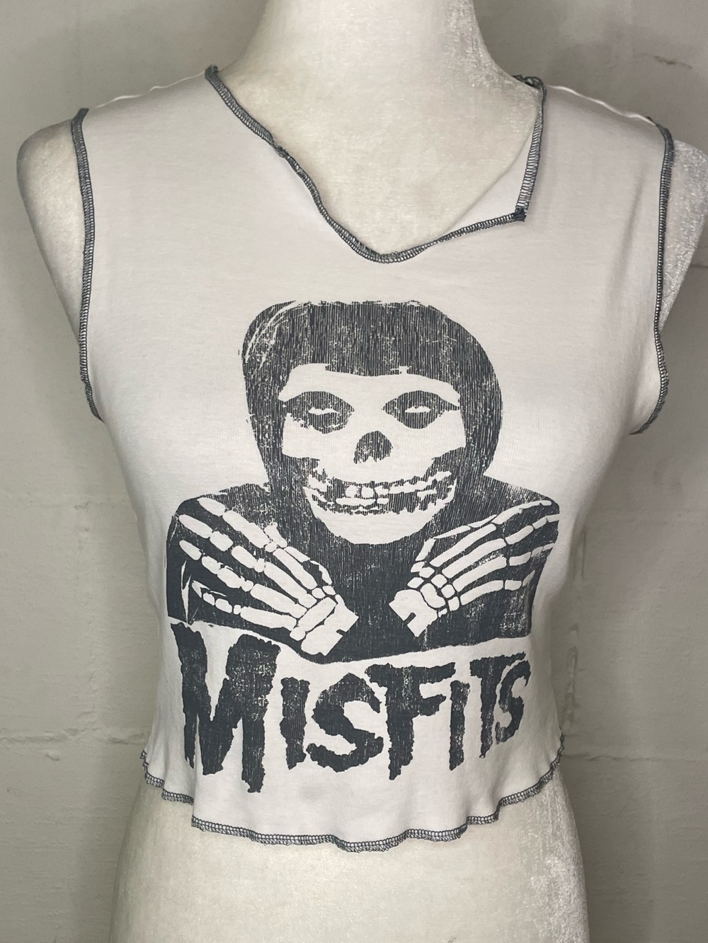 H&M White Misfits Graphic Crop Tank with Black Print